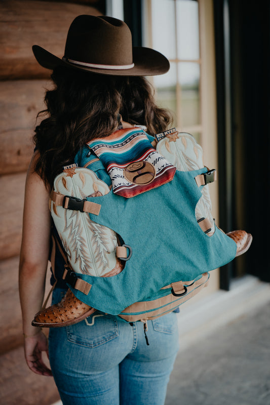 'Mule' Hooey Backpack Teal/Tan with Serape Pattern Accents