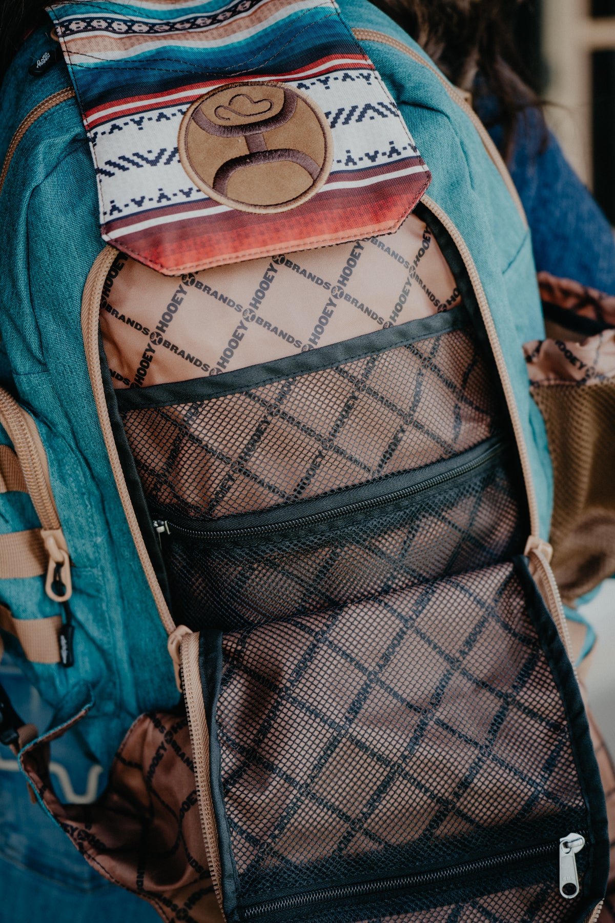 'Mule' Hooey Backpack Teal/Tan with Serape Pattern Accents