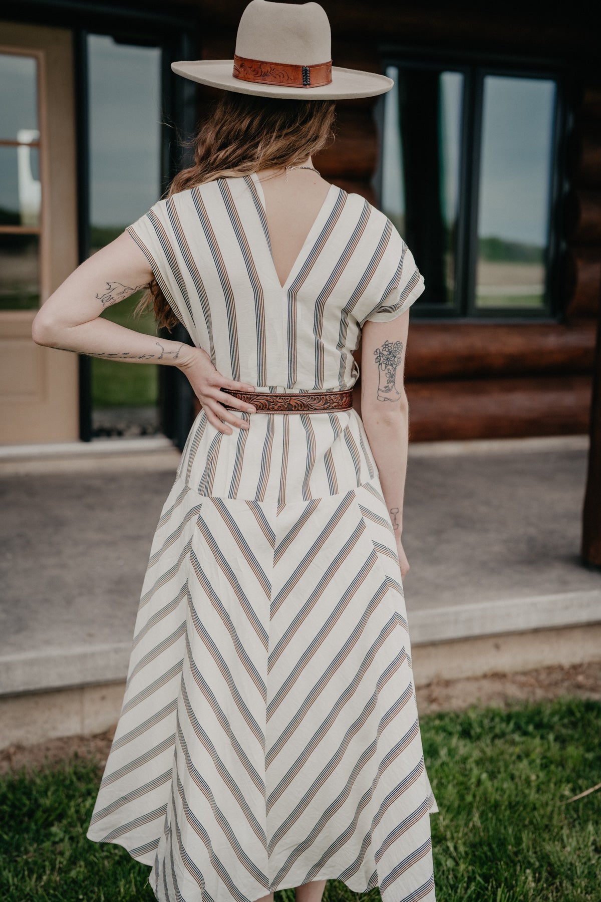 'Lana' Striped Belted Midi Dress (S-L)