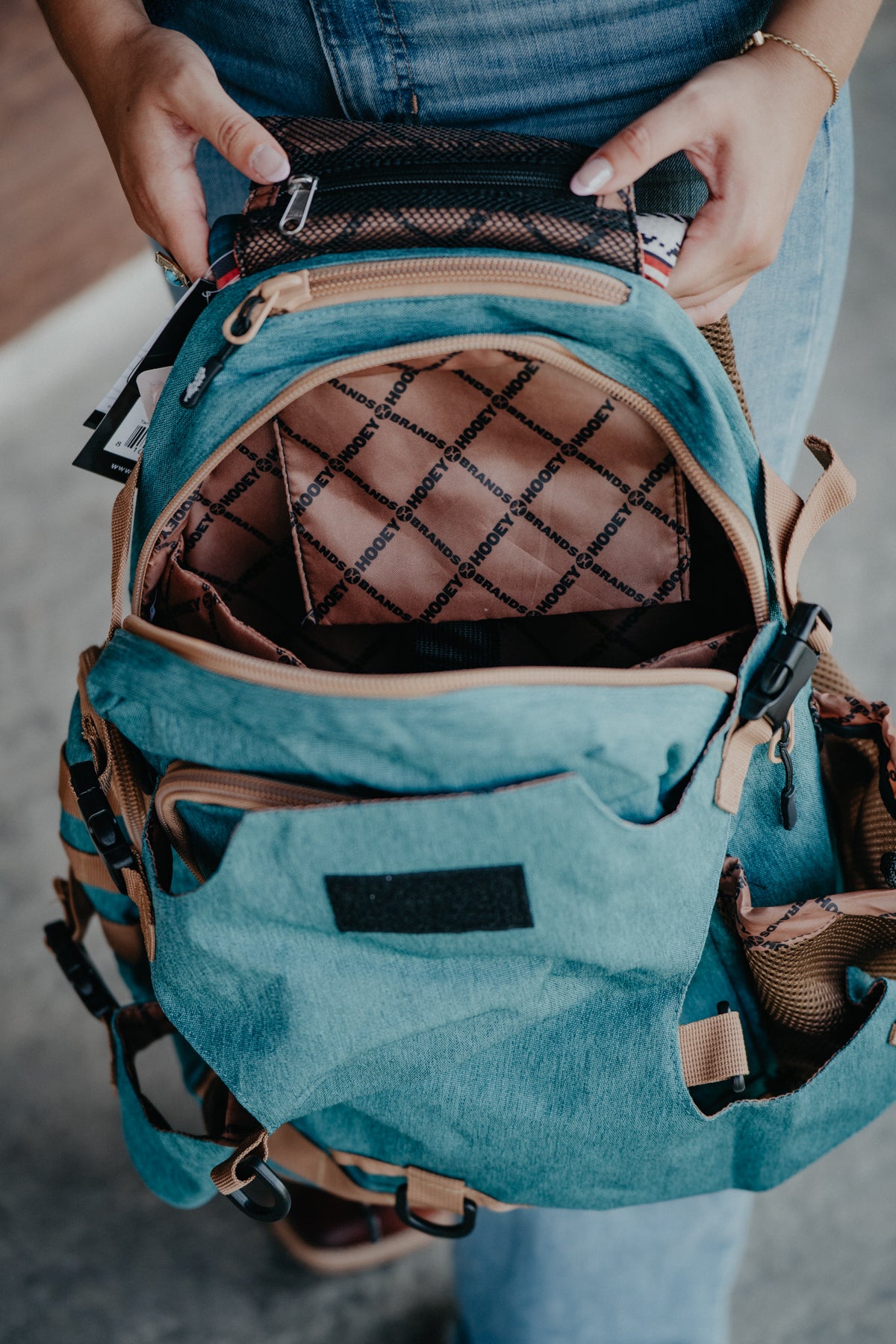 'Mule' Hooey Backpack Teal/Tan with Serape Pattern Accents