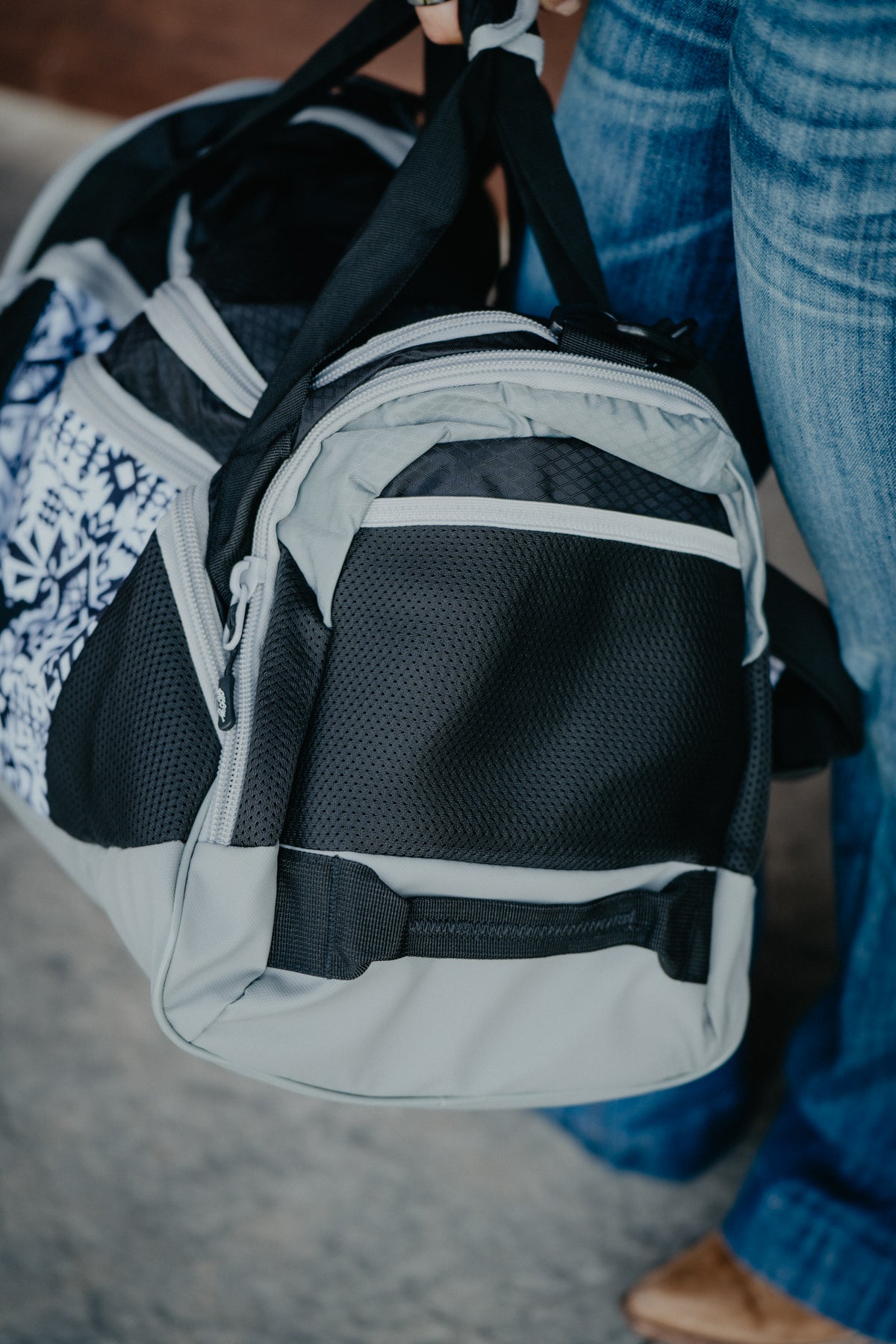'Competitor' Hooey Black/Grey Duffle Bag with Aztec Pattern Accents