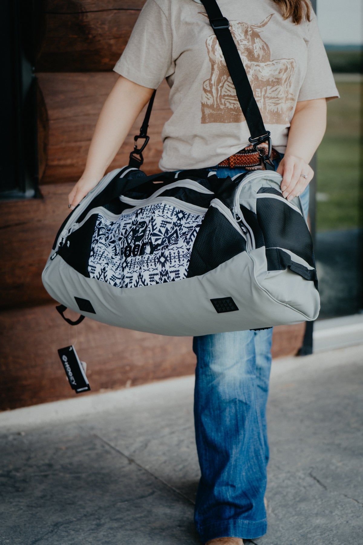 'Competitor' Hooey Black/Grey Duffle Bag with Aztec Pattern Accents