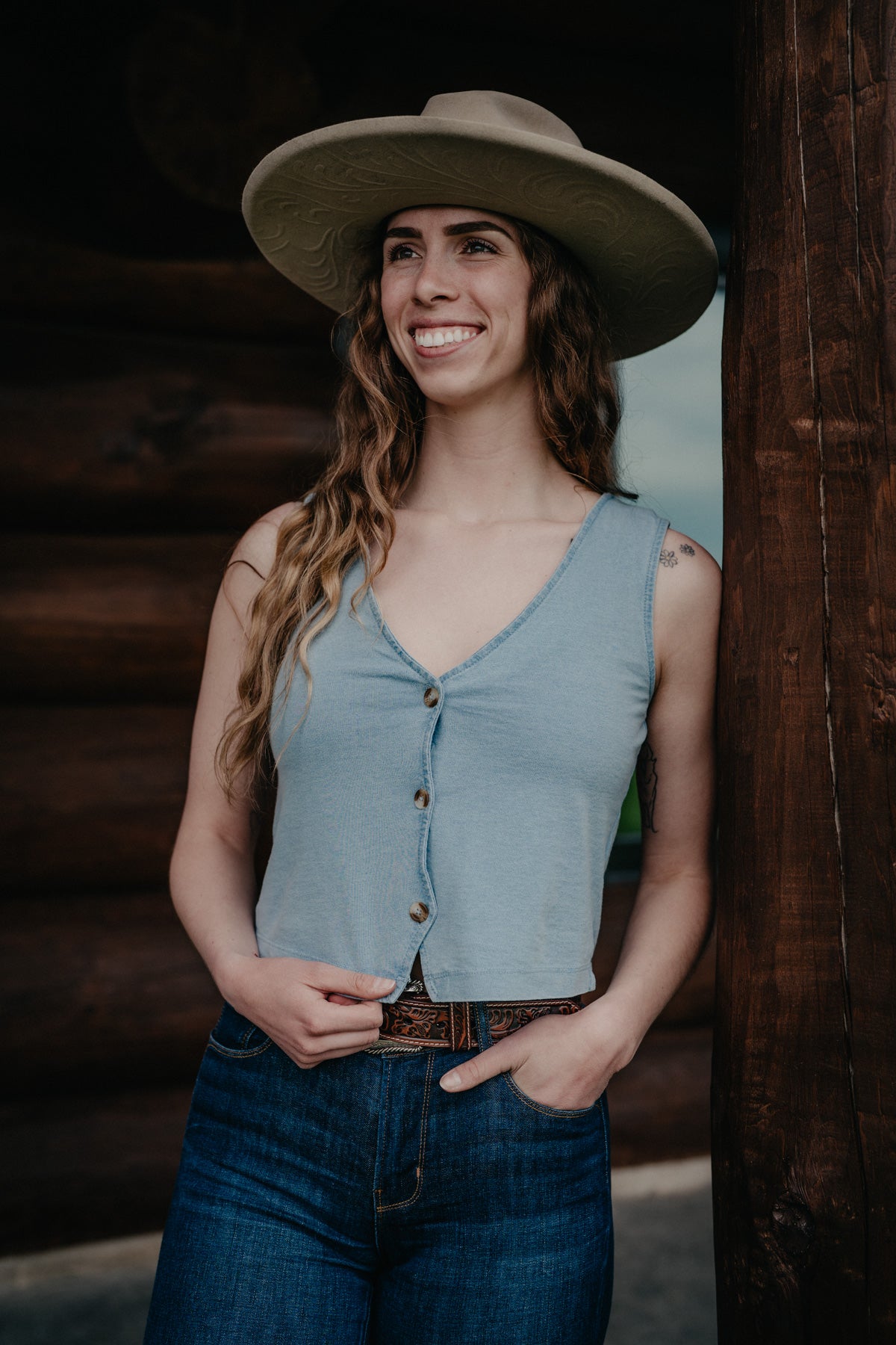 'Noelle' Jersey Denim Coloured Sleeveless Top (XS-L)