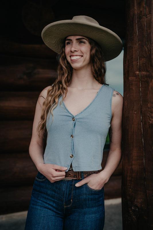 'Noelle' Jersey Denim Coloured Sleeveless Top (XS-L)
