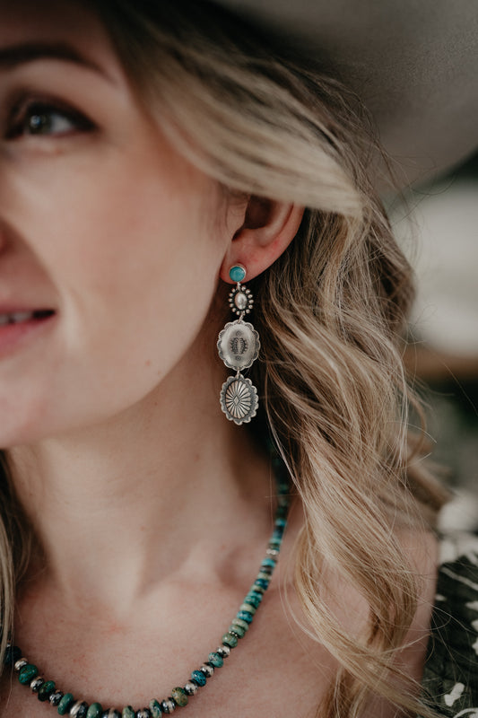 Turquoise Stud with Concho Dangle Earring