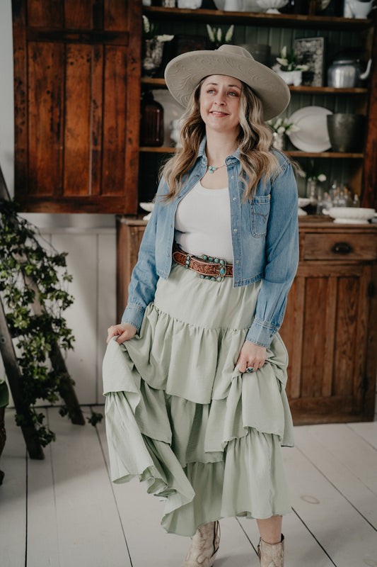 'Piper' Tiered Ruffle Maxi Skirt with Pockets (S ONLY)
