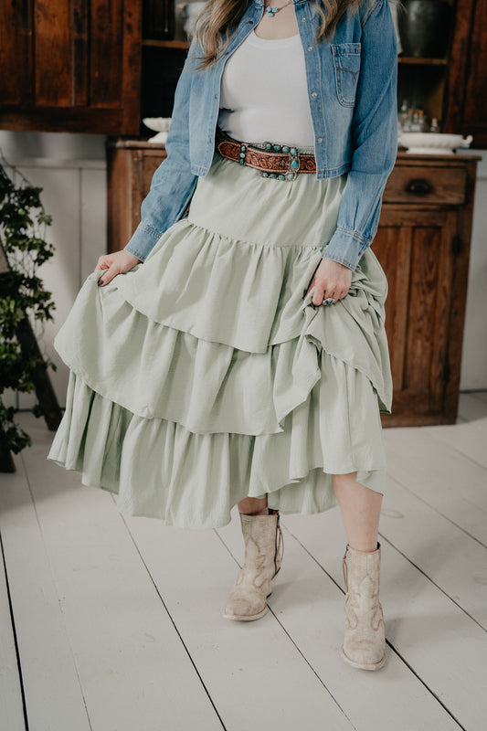 'Piper' Tiered Ruffle Maxi Skirt with Pockets (S ONLY)