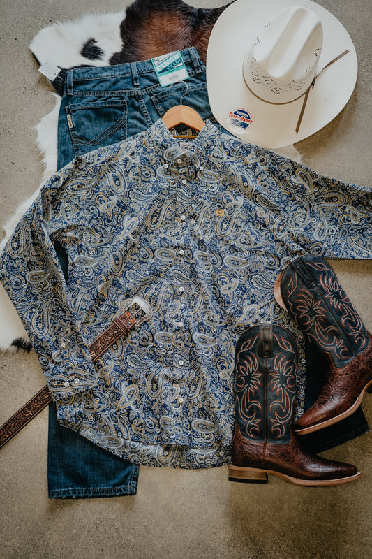 'Chad' Men's Royal Blue & Yellow Paisley Classic CINCH Button Down (S-3XL)