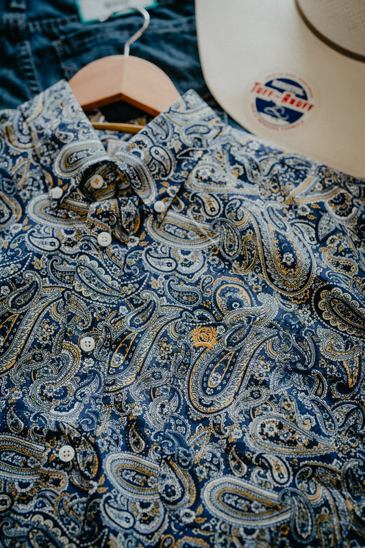 'Chad' Men's Royal Blue & Yellow Paisley Classic CINCH Button Down (S-3XL)