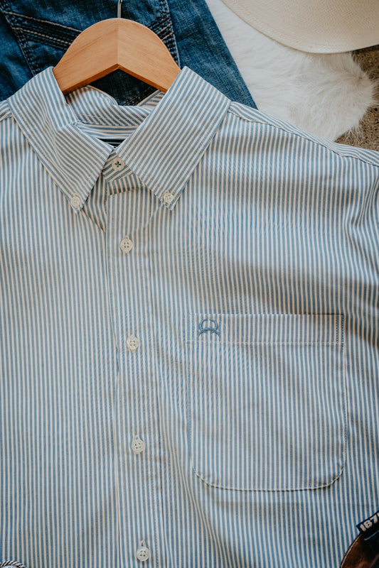 'Blake' Men's Short Sleeve Blue Printed ArenaFlex CINCH Button Down (XS-3XL)