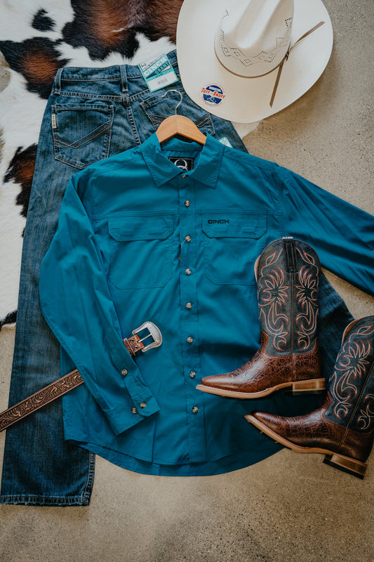 'Tyler' Men's Teal Long Sleeve CINCH Arenaflex (XS-XXL)