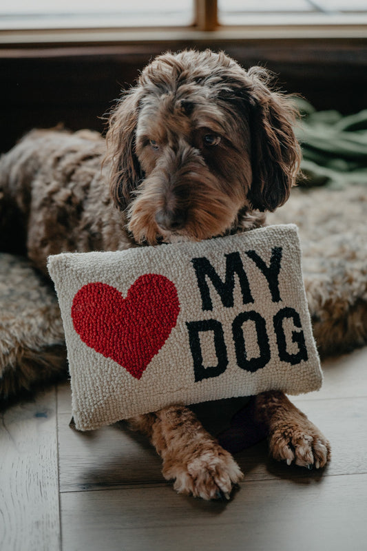 Heart My Dog Rug Hooked Pillow (8"x12")