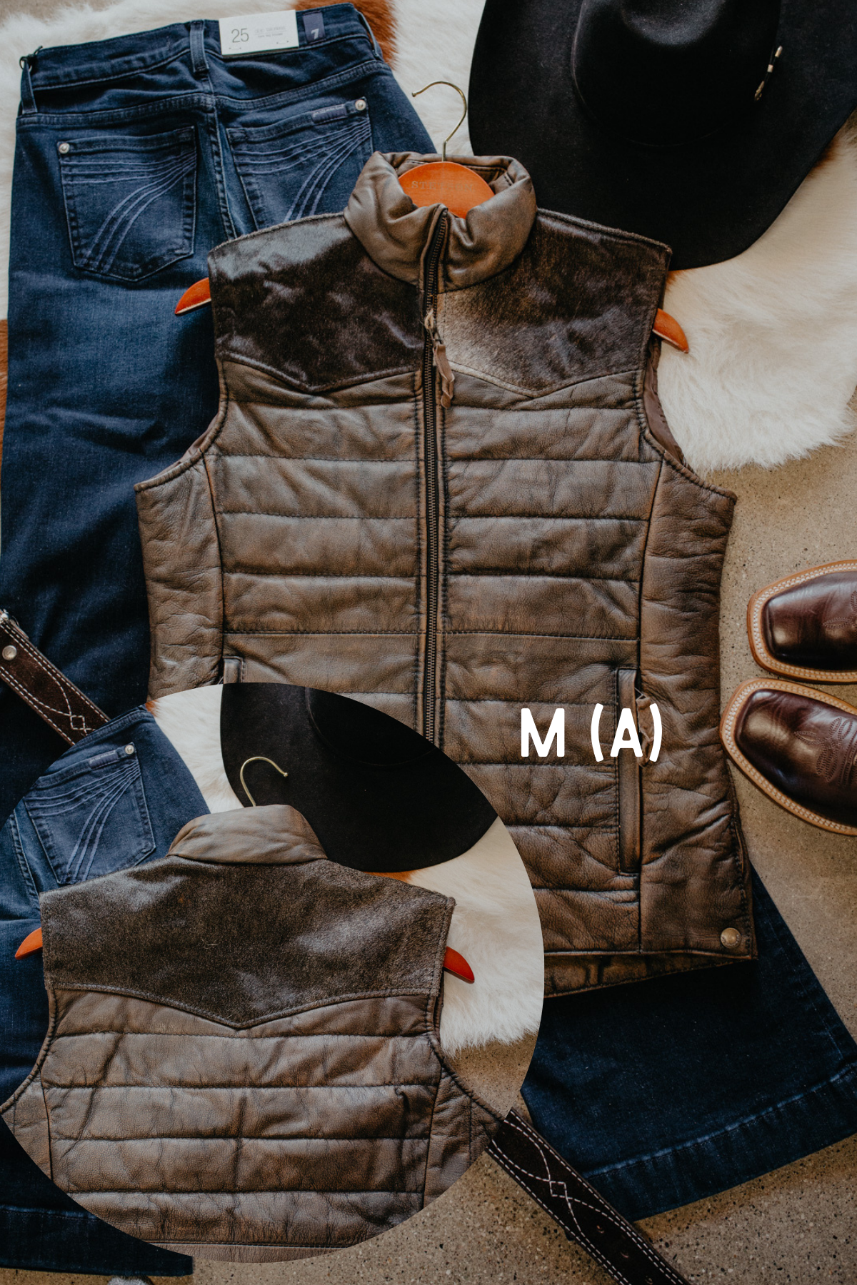 'Yasmin' Leather Puff Vest with Cowhide Yoke by STS Ranchwear (S, M(B) Only)