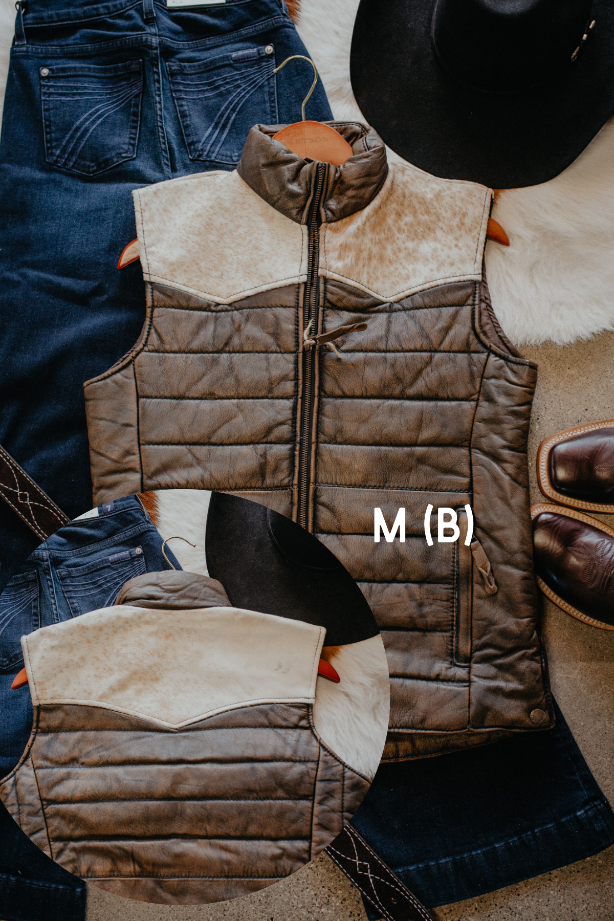 'Yasmin' Leather Puff Vest with Cowhide Yoke by STS Ranchwear (S, M(B) Only)