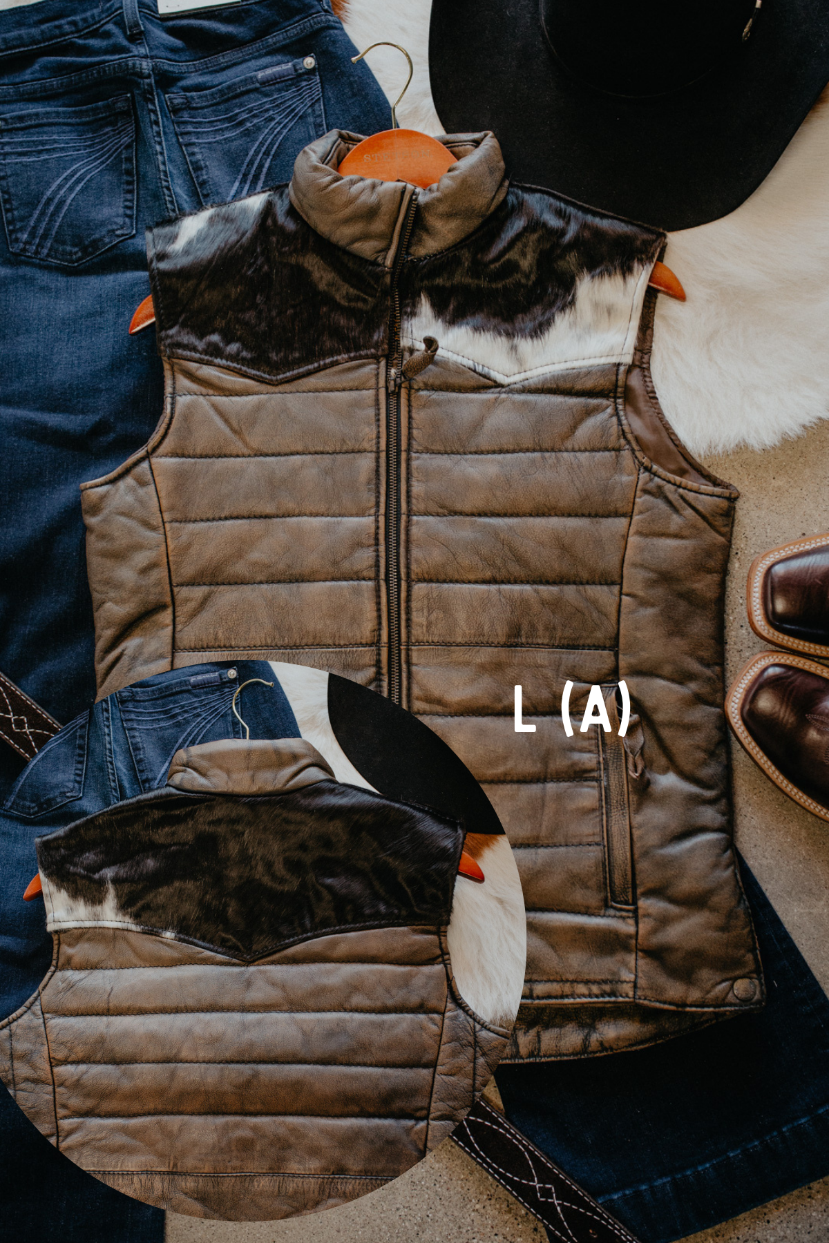 'Yasmin' Leather Puff Vest with Cowhide Yoke by STS Ranchwear (S, M(B) Only)