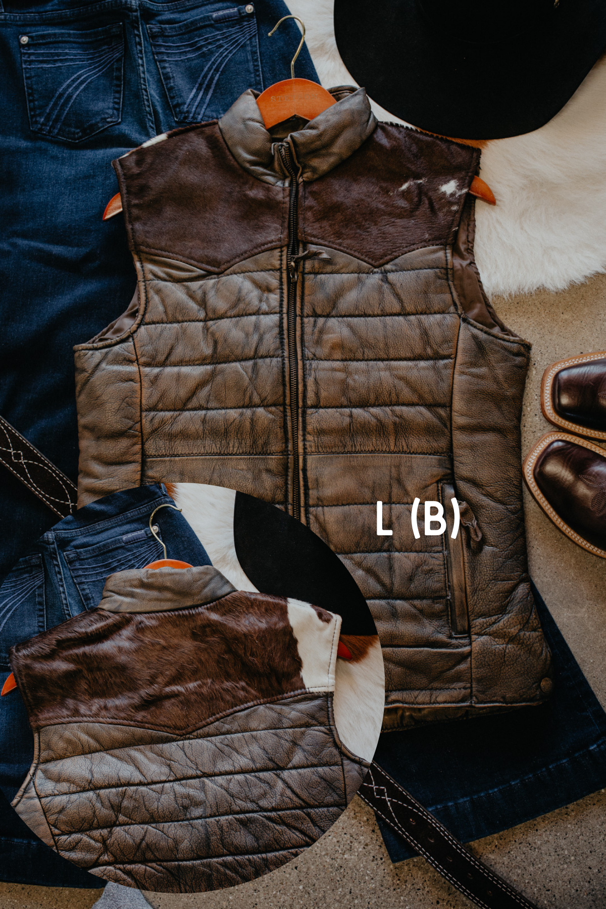 'Yasmin' Leather Puff Vest with Cowhide Yoke by STS Ranchwear (S, M(B) Only)