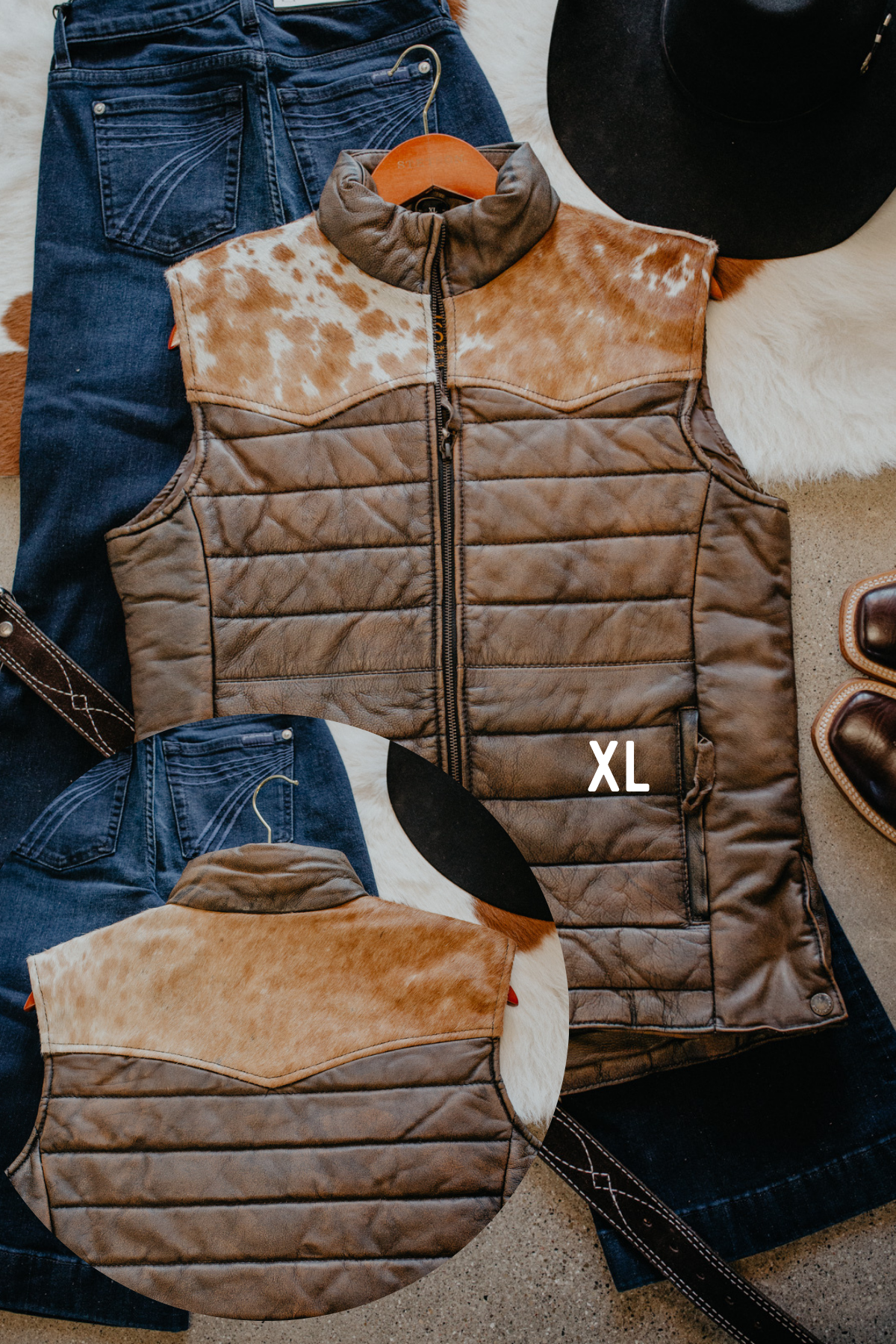 'Yasmin' Leather Puff Vest with Cowhide Yoke by STS Ranchwear (S, M(B) Only)