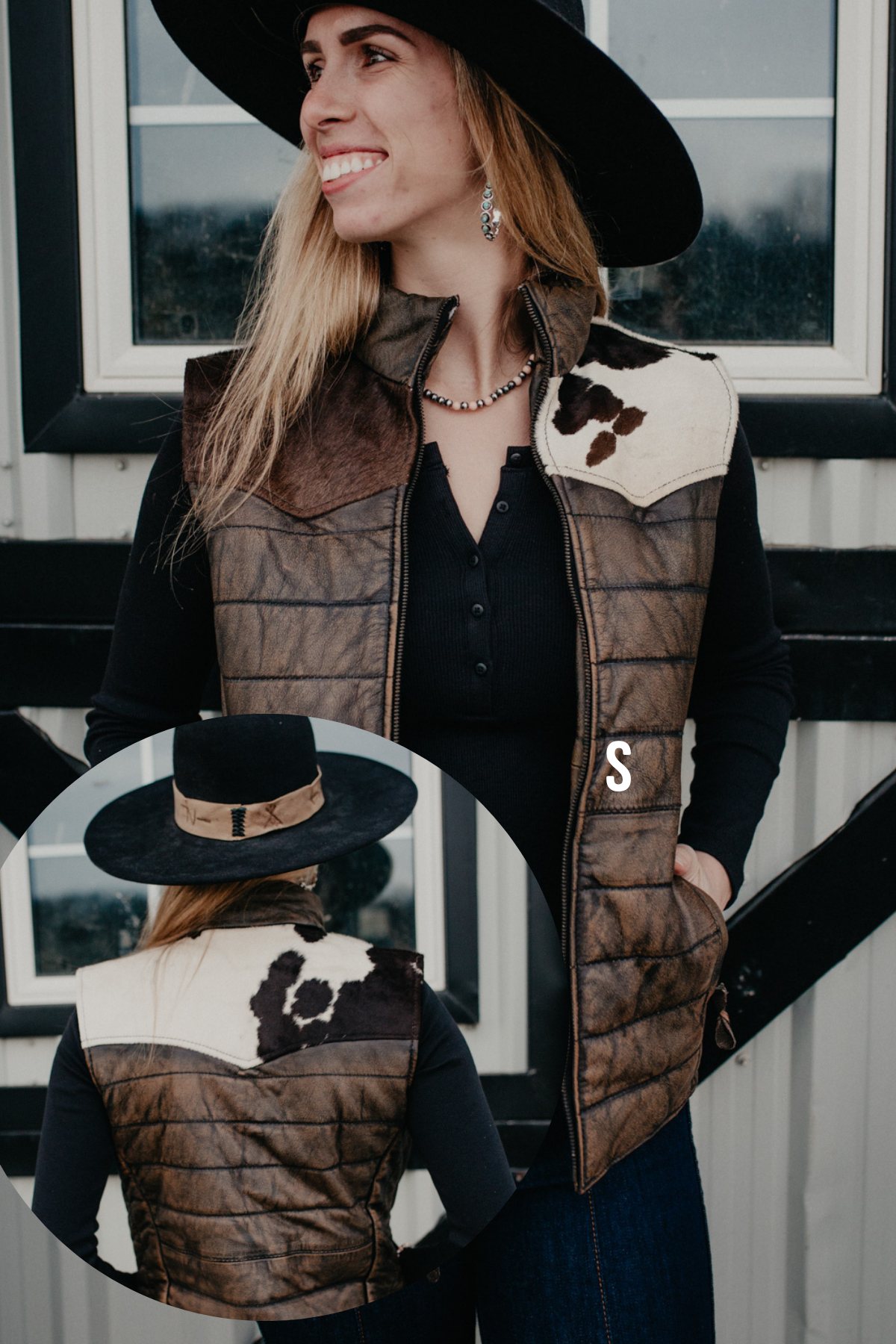 'Yasmin' Leather Puff Vest with Cowhide Yoke by STS Ranchwear (S, M(B) Only)