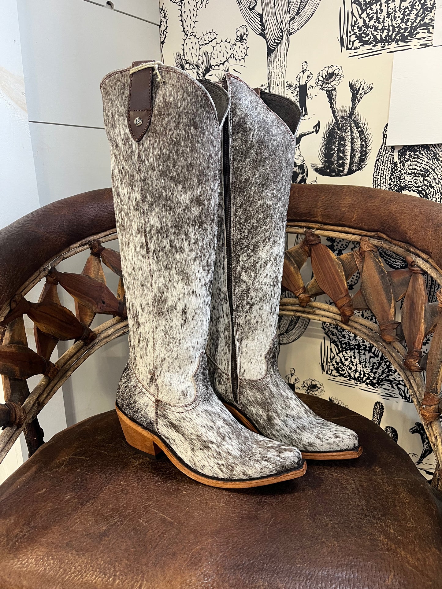 {Size 6.5 Regular Calf Width} 'Granizo Cafe' Tall Cowhide Boots by Liberty Black
