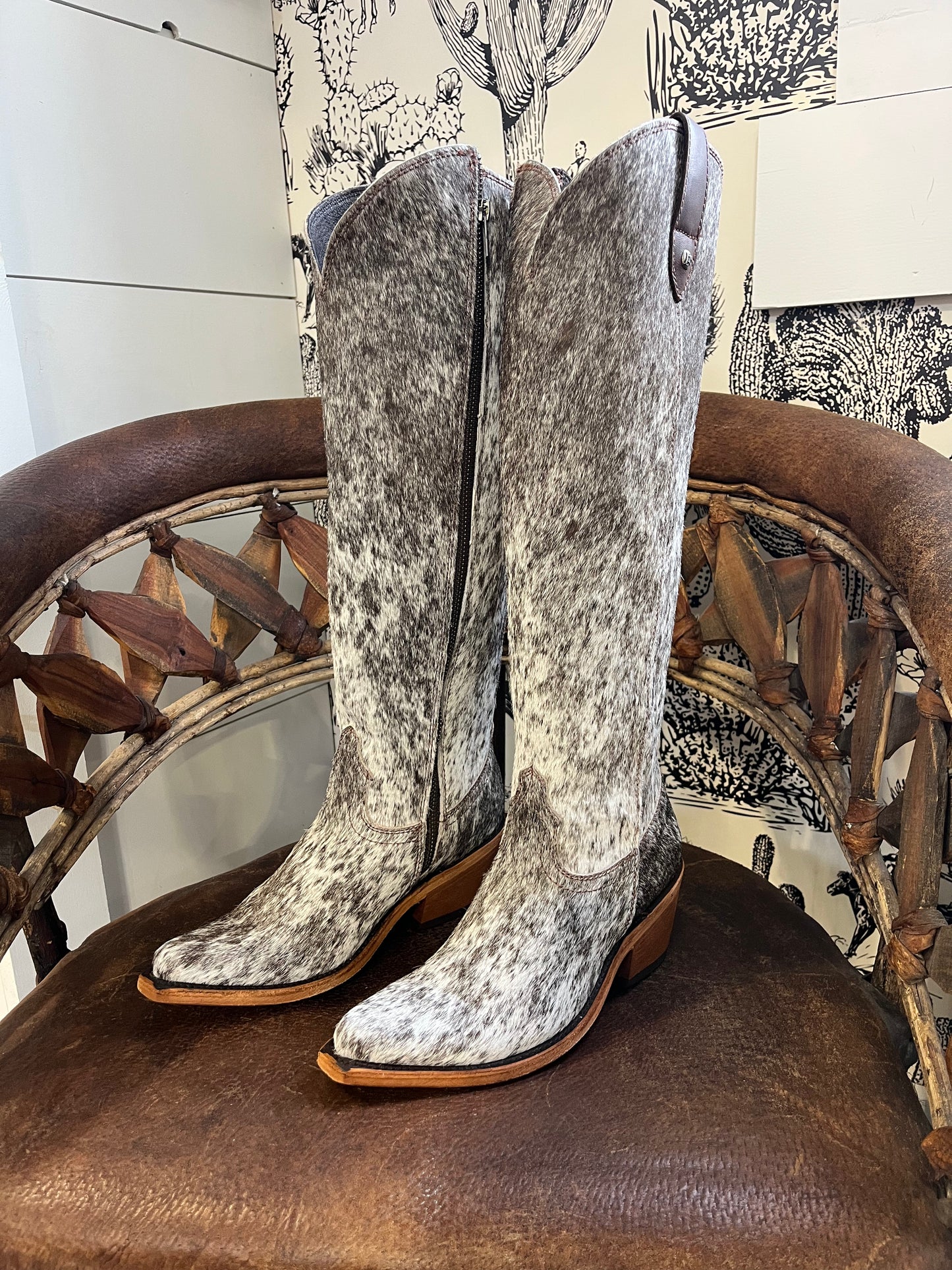 {Size 6.5 Regular Calf Width} 'Granizo Cafe' Tall Cowhide Boots by Liberty Black