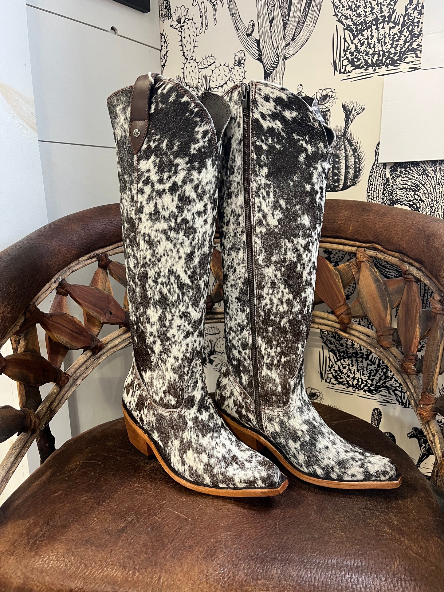 {Size 7.5 Regular Calf Width} 'Granizo Cafe' Tall Cowhide Boots by Liberty Black
