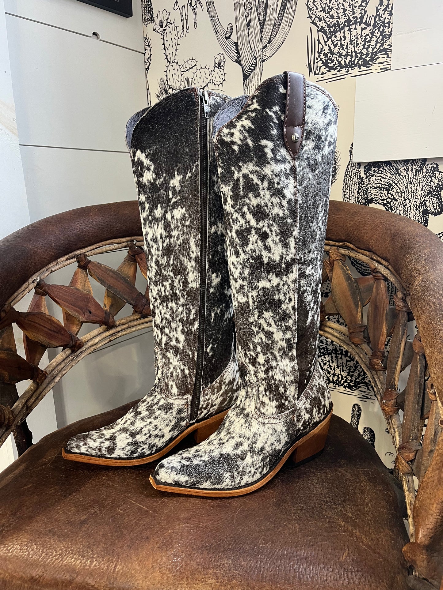 {Size 7.5 Regular Calf Width} 'Granizo Cafe' Tall Cowhide Boots by Liberty Black