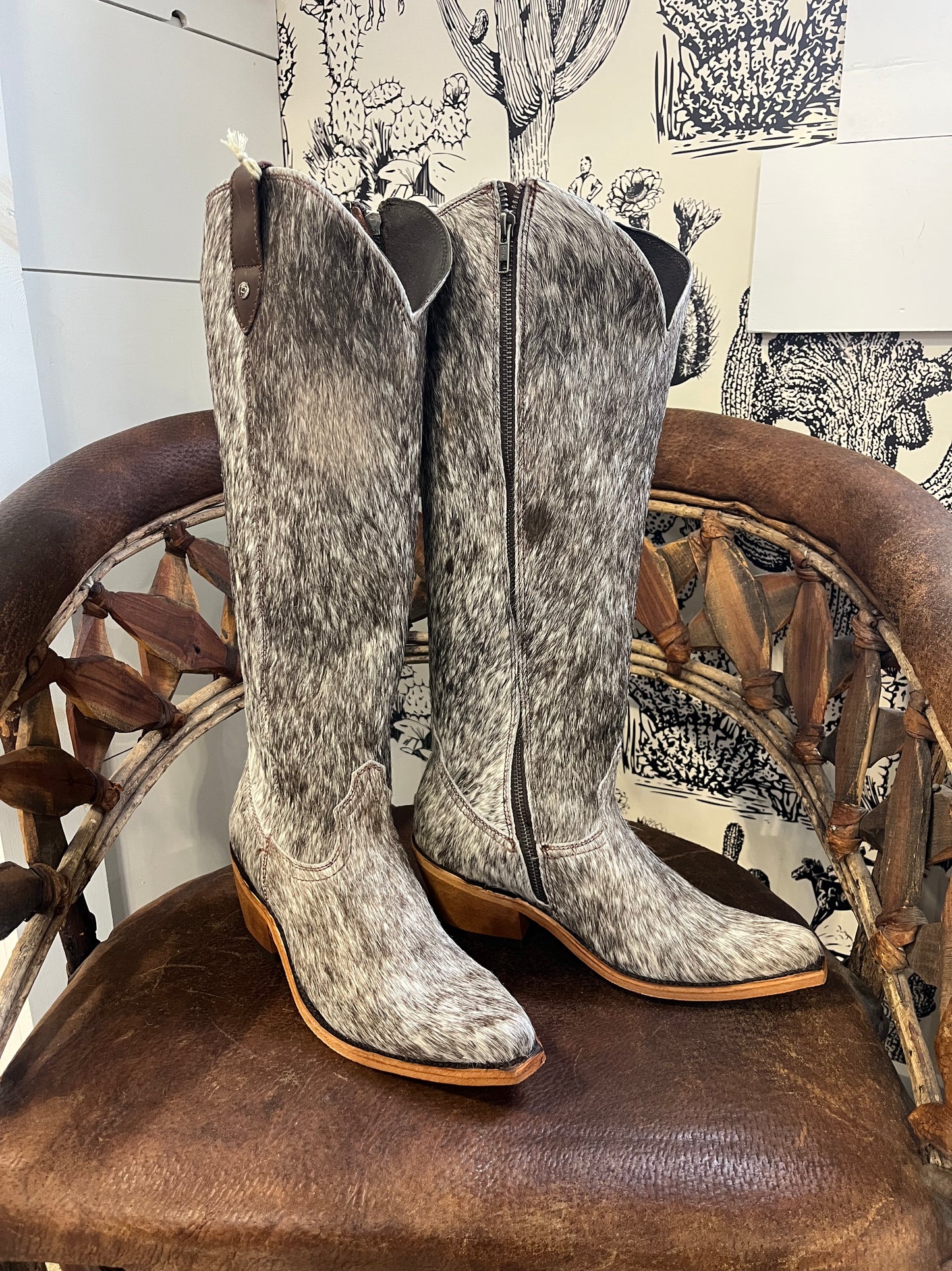 {Size 9 Regular Calf Width} 'Granizo Cafe' Tall Cowhide Boots by Liberty Black