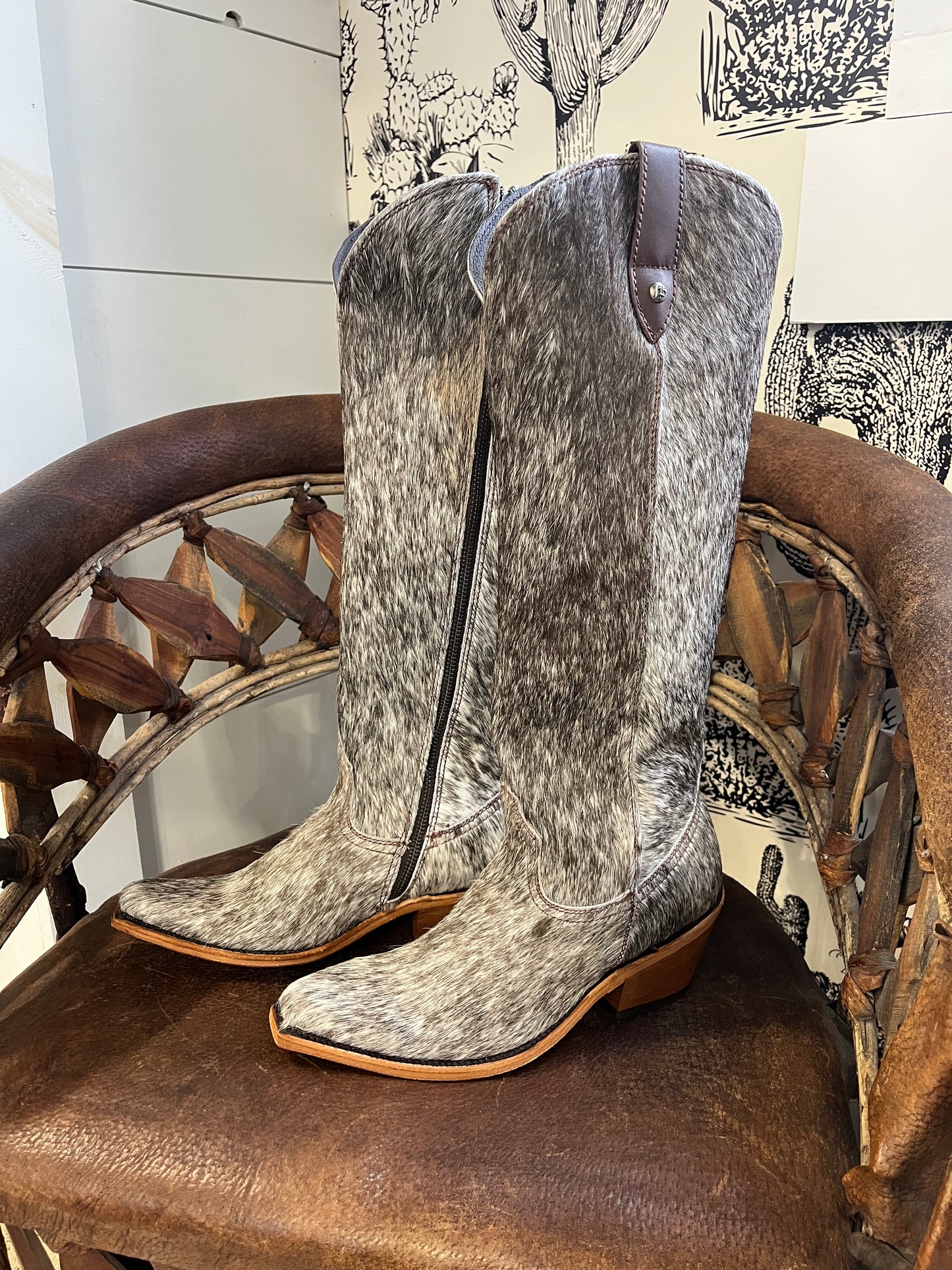 {Size 9 Regular Calf Width} 'Granizo Cafe' Tall Cowhide Boots by Liberty Black