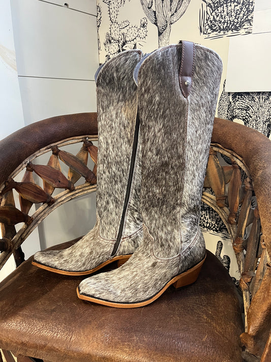 {Size 9 Regular Calf Width} 'Granizo Cafe' Tall Cowhide Boots by Liberty Black