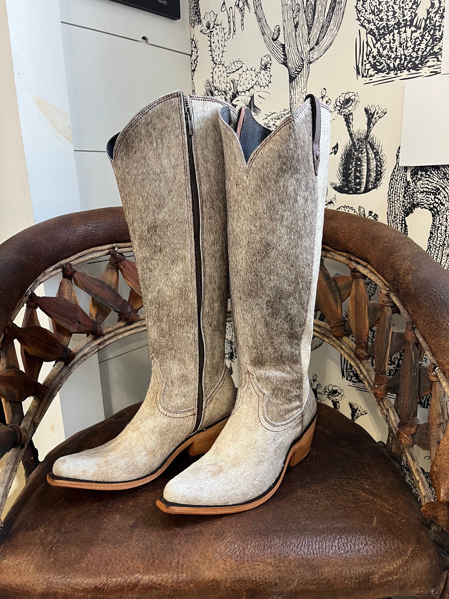 {Size 8 WIDE Calf Width} 'Granizo Cafe' Tall Cowhide Boots by Liberty Black