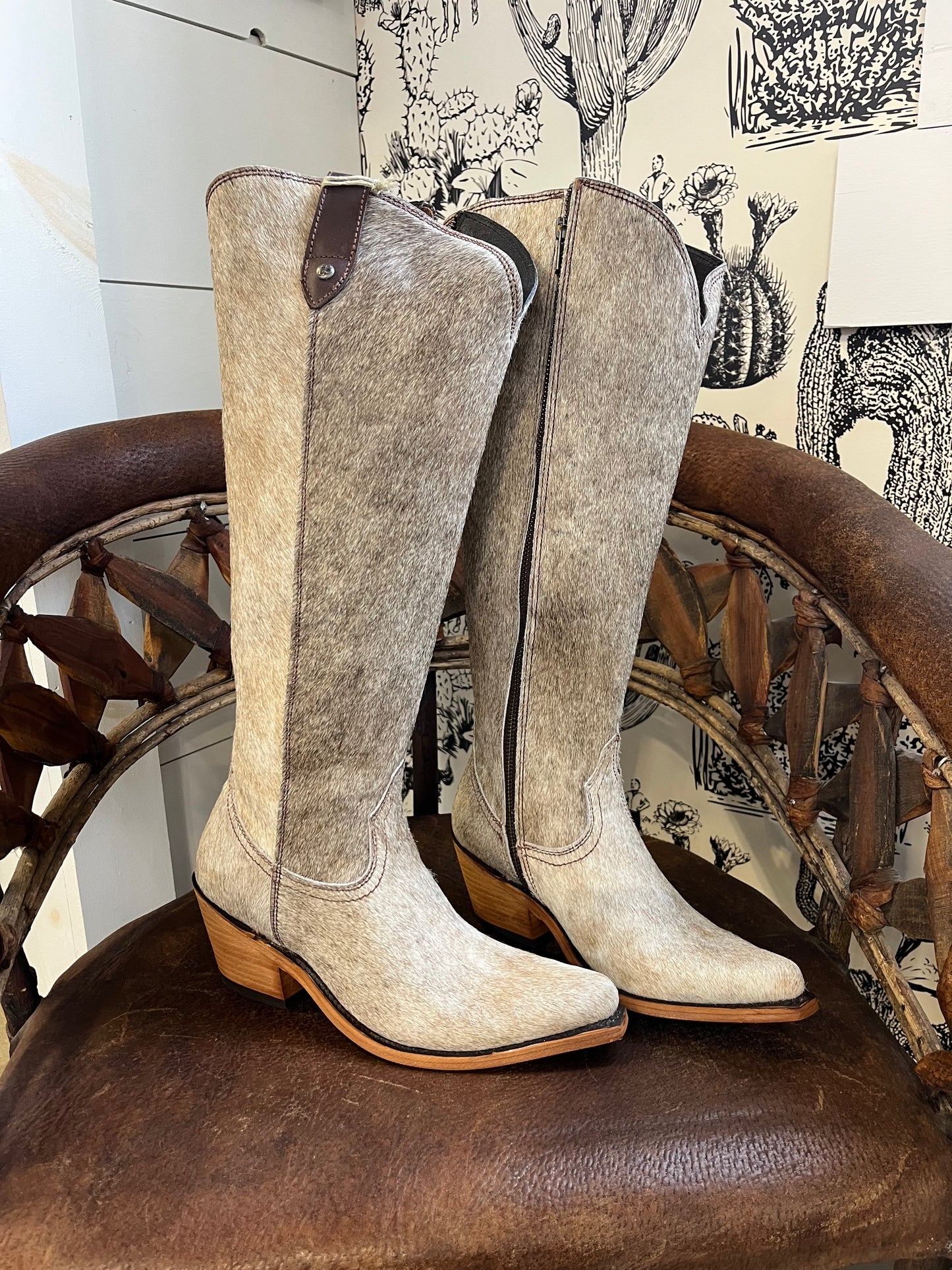 {Size 8 WIDE Calf Width} 'Granizo Cafe' Tall Cowhide Boots by Liberty Black