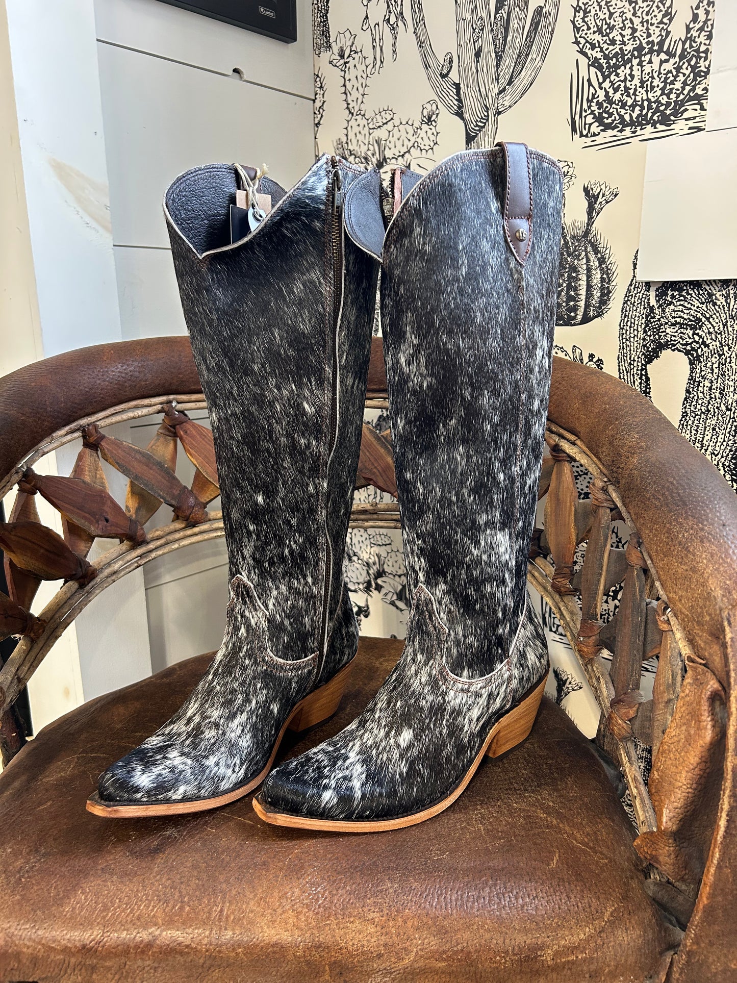 {Size 10 WIDE Calf Width} 'Granizo Cafe' Tall Cowhide Boots by Liberty Black