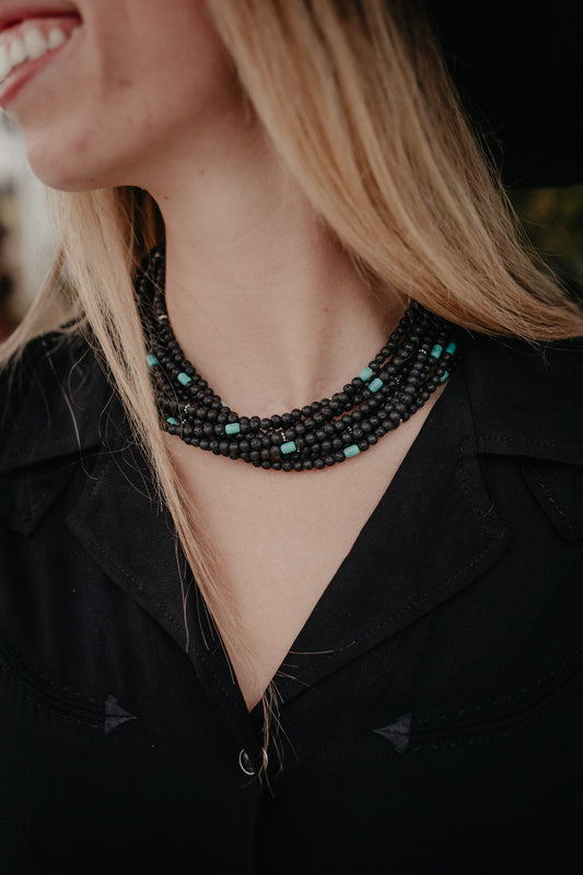 9 Strand Turquoise/ Lava Bead Necklace