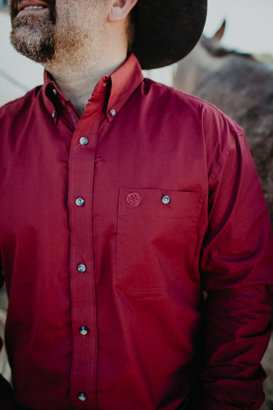 'James' Men's Wrangler Solid Burgandy George Strait Button Down Shirt (S-XXL)