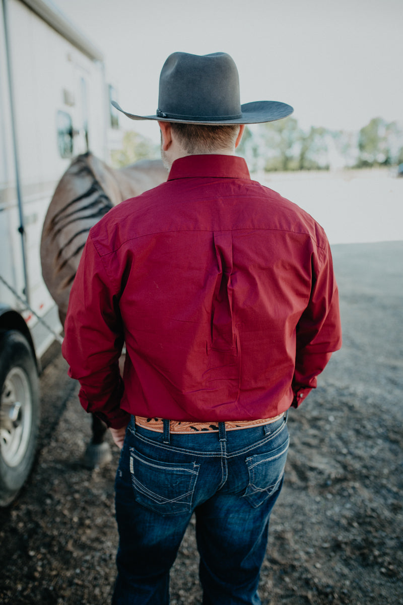 'James' Men's Wrangler Solid Burgandy George Strait Button Down Shirt (S-XXL)