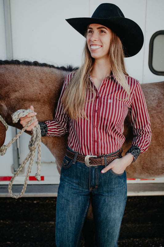 'Lexi' Women's Ariat Cabernet Pinstripe Kirby Button Up (XS-XXL)
