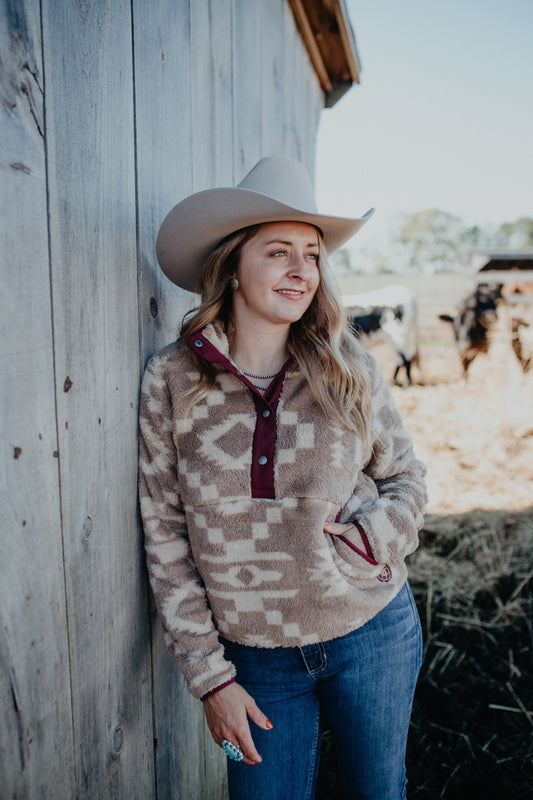 'Oakly' Ivory and Taupe Tek Fleece Pullover by Ariat (XS - XXL)