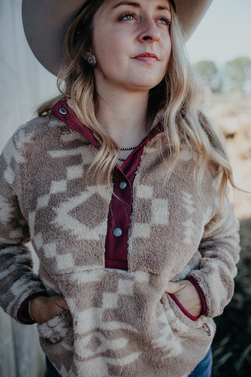 'Oakly' Ivory and Taupe Tek Fleece Pullover by Ariat (XS - XXL)