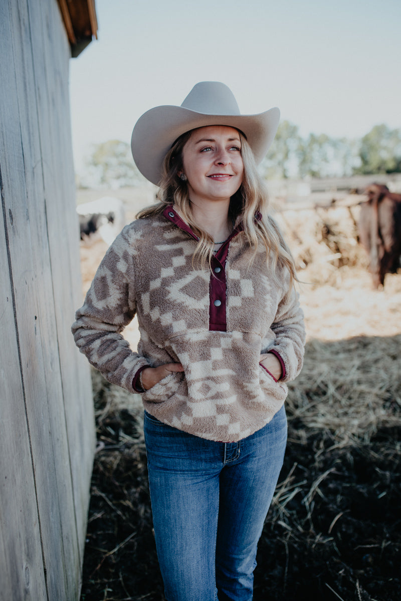 'Oakly' Ivory and Taupe Tek Fleece Pullover by Ariat (XS - XXL)
