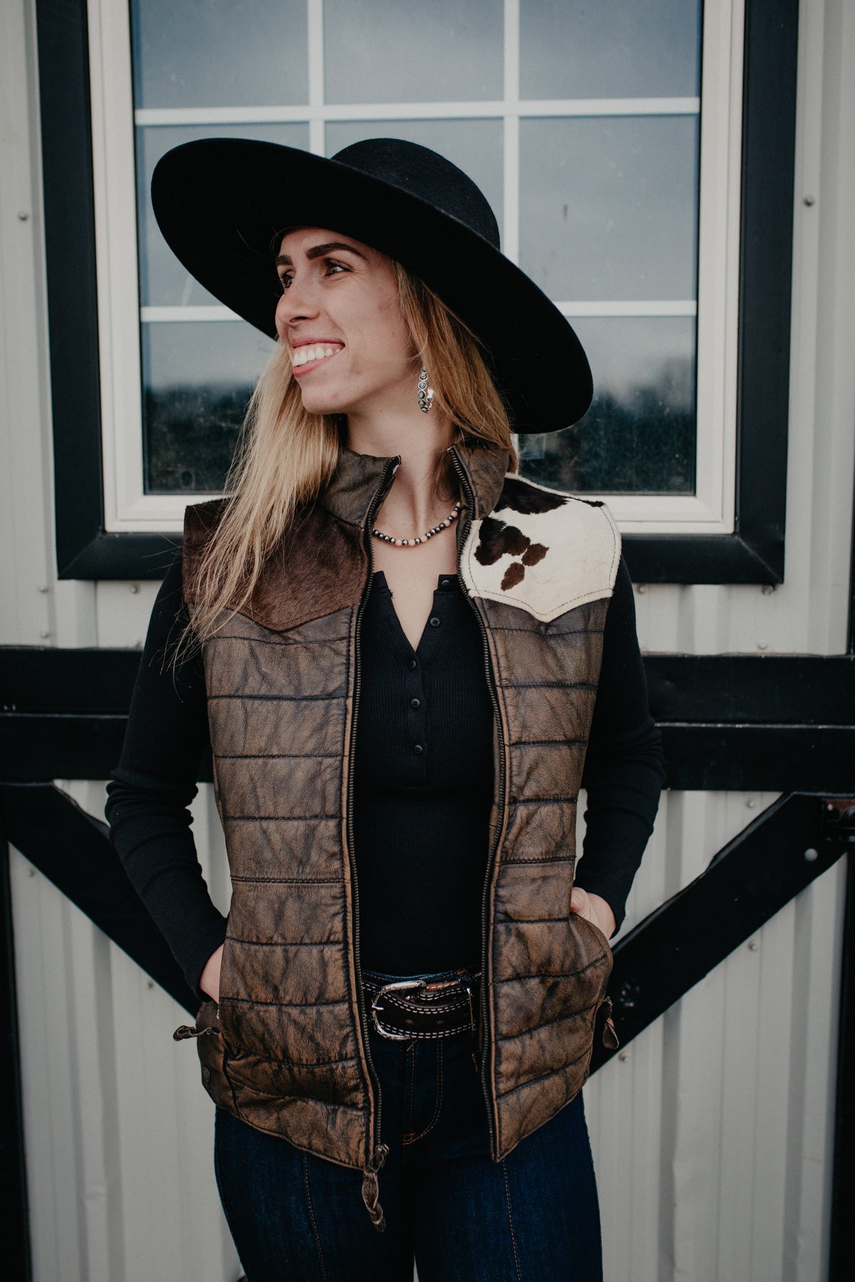'Yasmin' Leather Puff Vest with Cowhide Yoke by STS Ranchwear (S, M(B) Only)