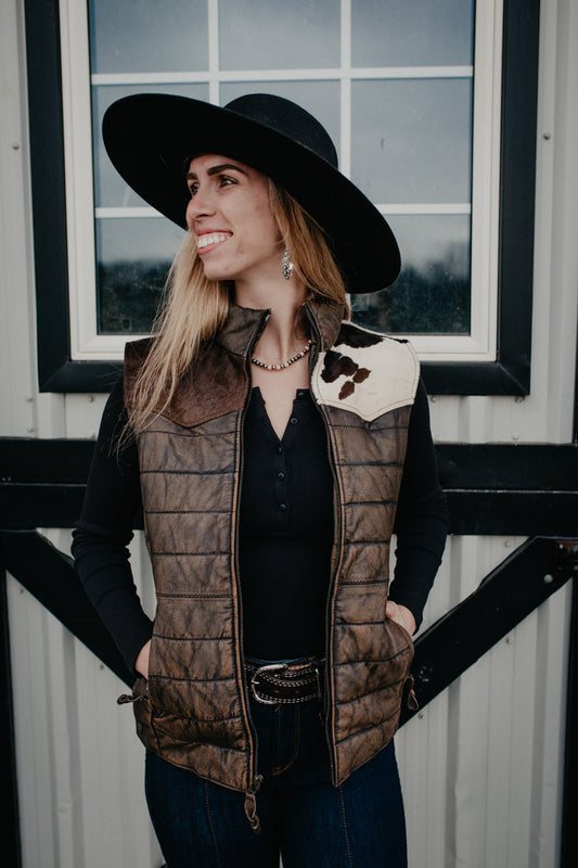 'Yasmin' Leather Puff Vest with Cowhide Yoke by STS Ranchwear (S, M(B) Only)