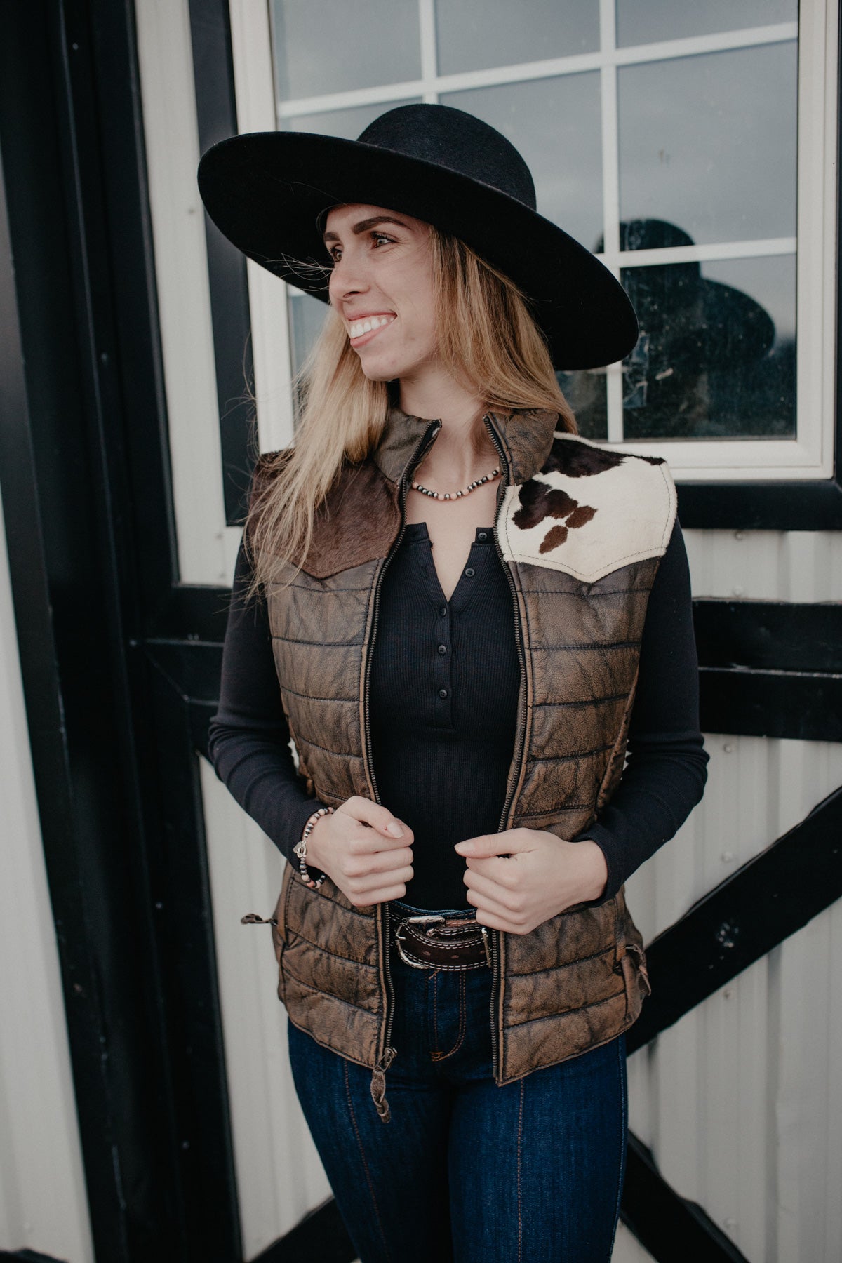 'Yasmin' Leather Puff Vest with Cowhide Yoke by STS Ranchwear (S, M(B) Only)