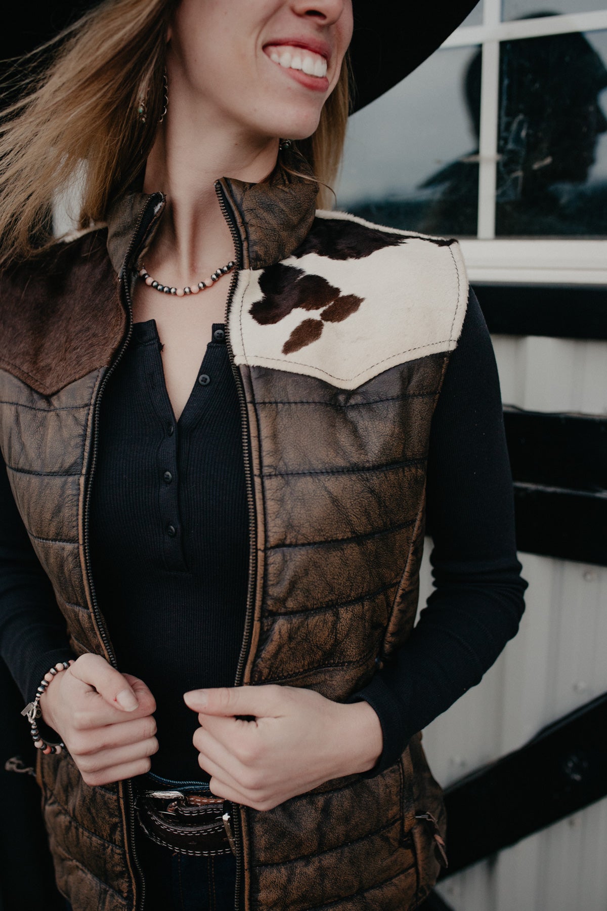 'Yasmin' Leather Puff Vest with Cowhide Yoke by STS Ranchwear (S, M(B) Only)