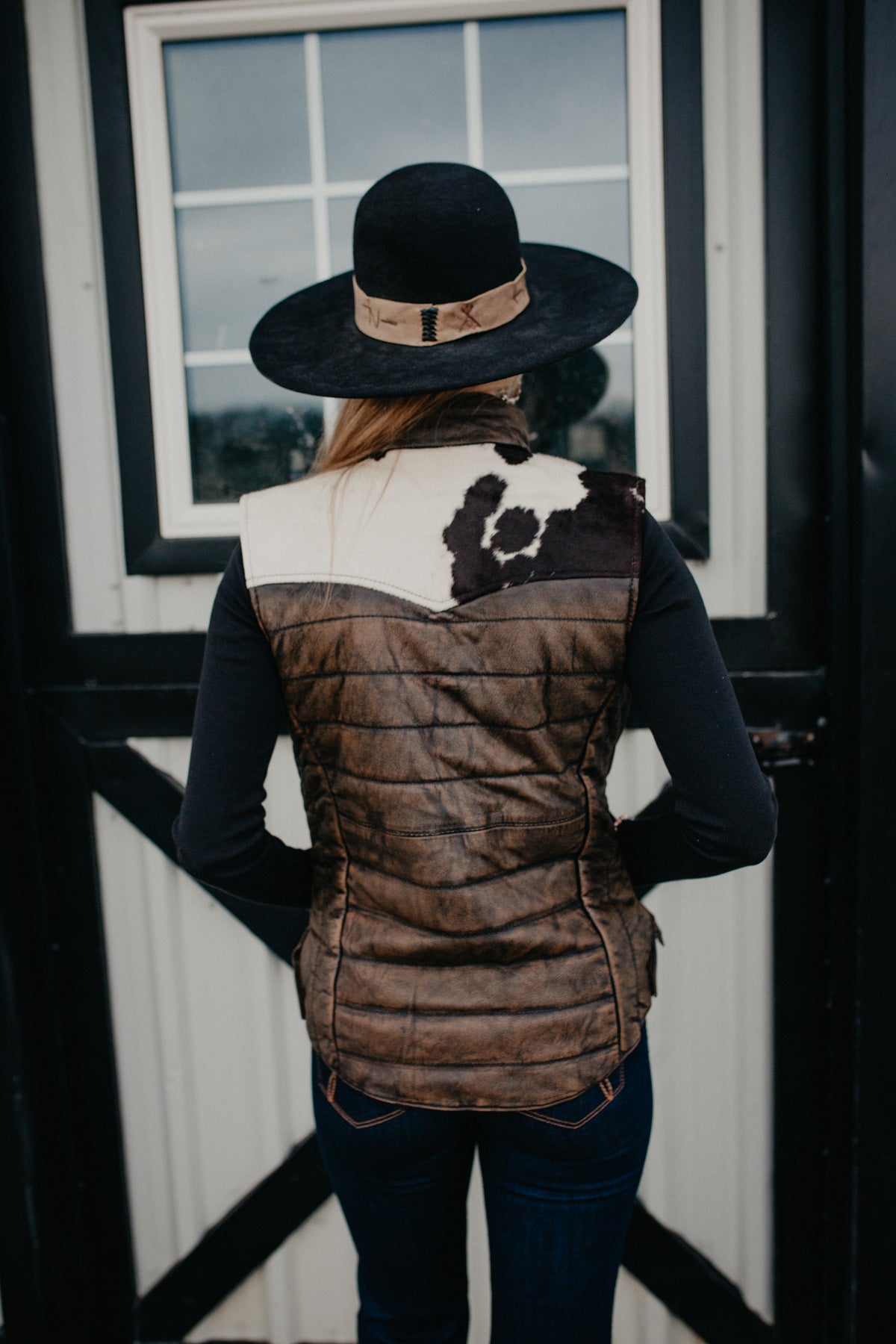 'Yasmin' Leather Puff Vest with Cowhide Yoke by STS Ranchwear (S, M(B) Only)