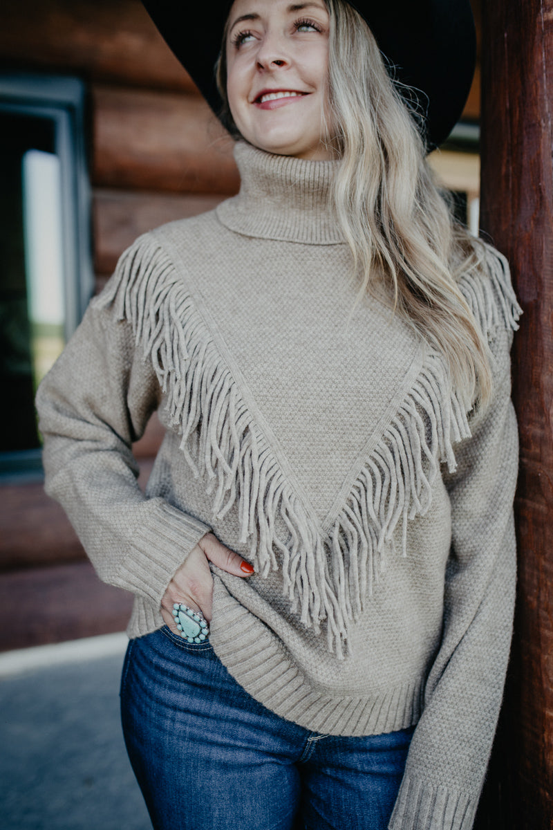 'Kailey' Knit Turtleneck Sweater with Fringe (2 Colours; S - L)