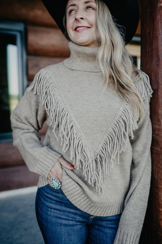 'Kailey' Knit Turtleneck Sweater with Fringe (2 Colours; S - L)