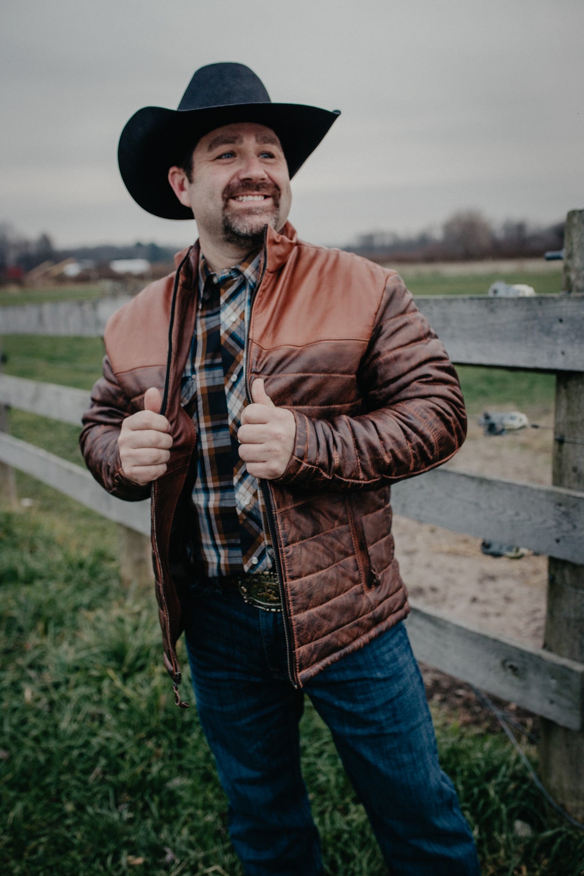 'Clyde' Men's Tobacco Puff Leather Jacket by STS Ranchwear (L, XL Only)