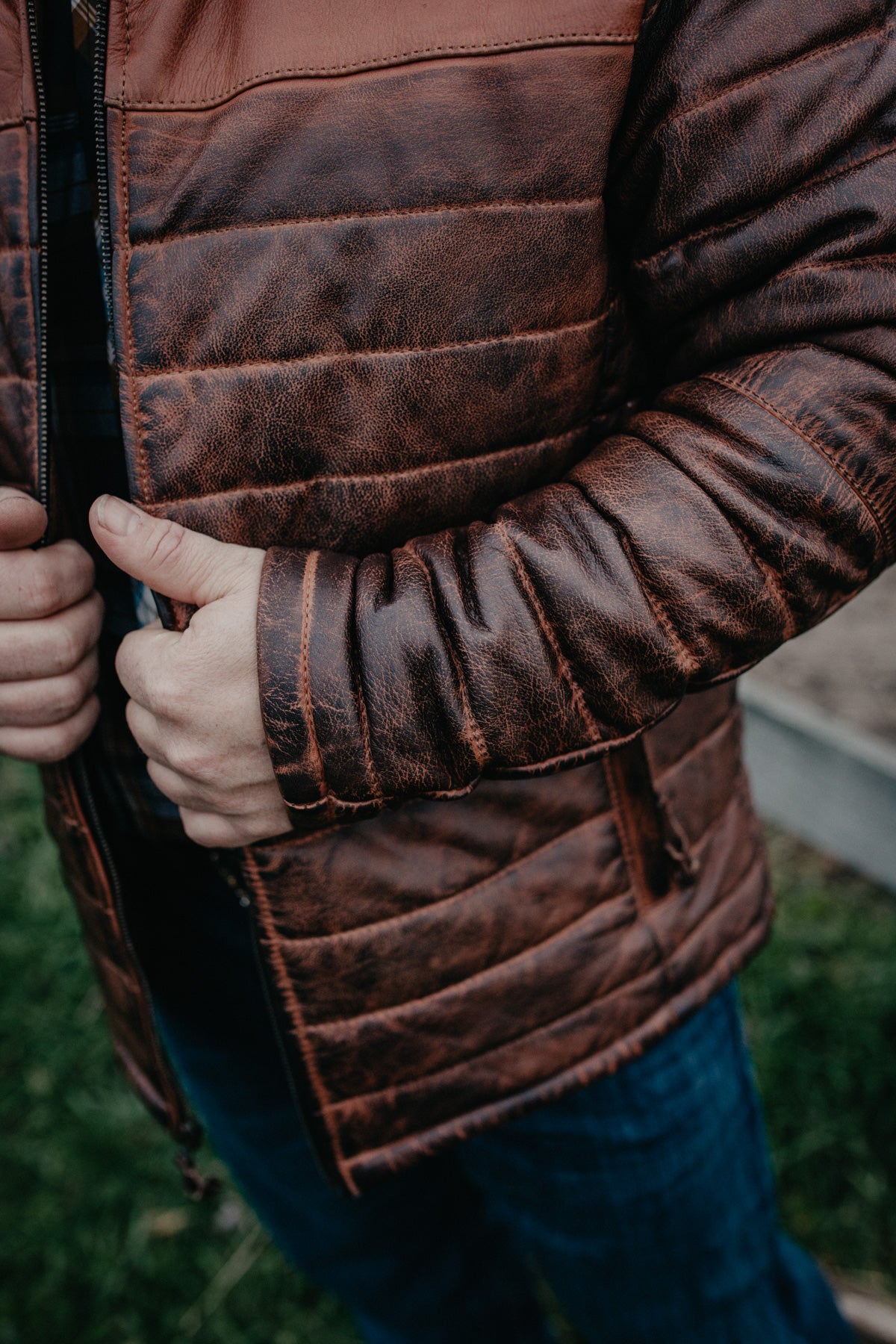 'Clyde' Men's Tobacco Puff Leather Jacket by STS Ranchwear (L, XL Only)