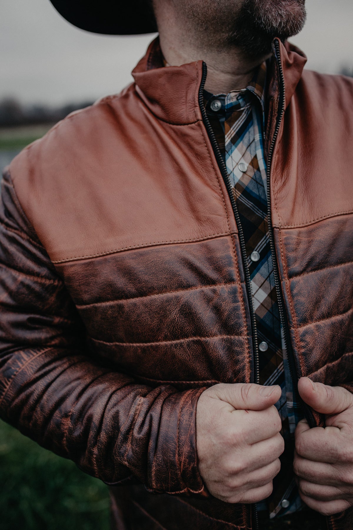 'Clyde' Men's Tobacco Puff Leather Jacket by STS Ranchwear (L, XL Only)