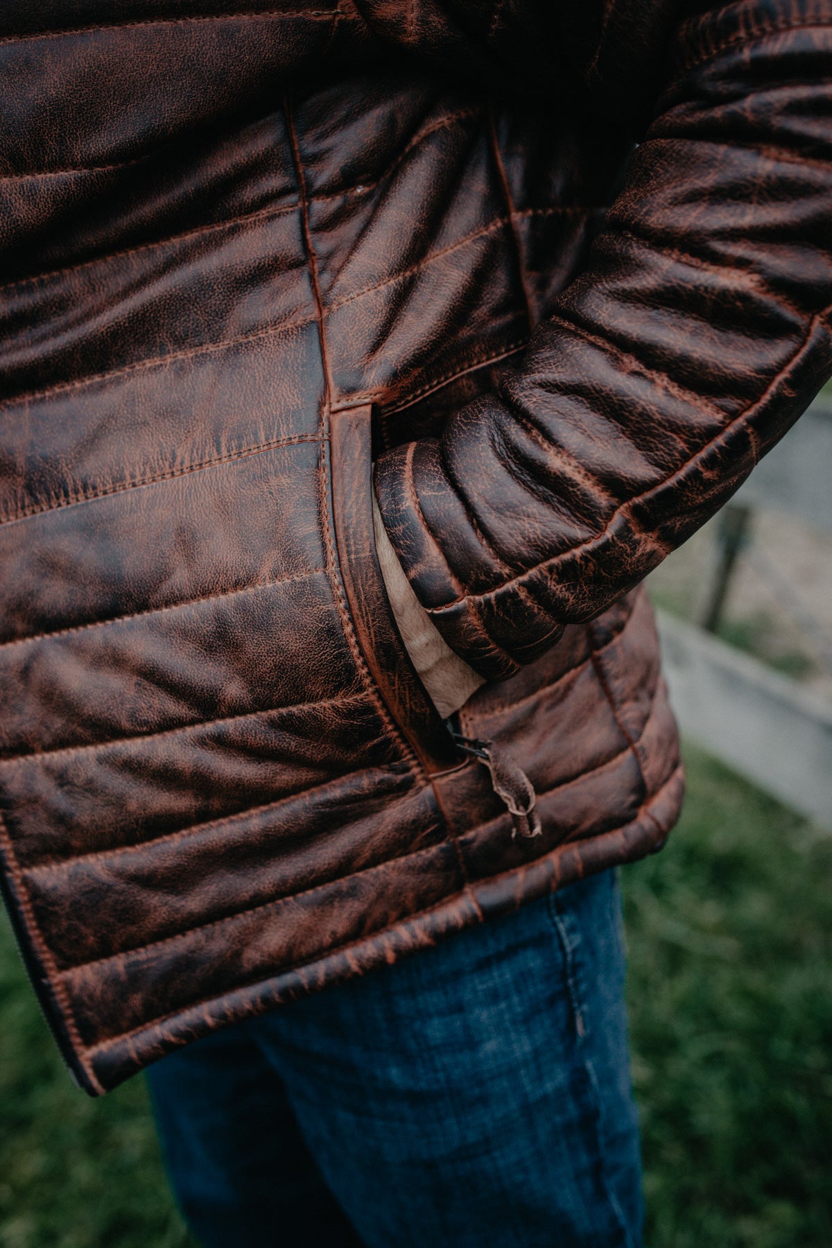 'Clyde' Men's Tobacco Puff Leather Jacket by STS Ranchwear (L, XL Only)